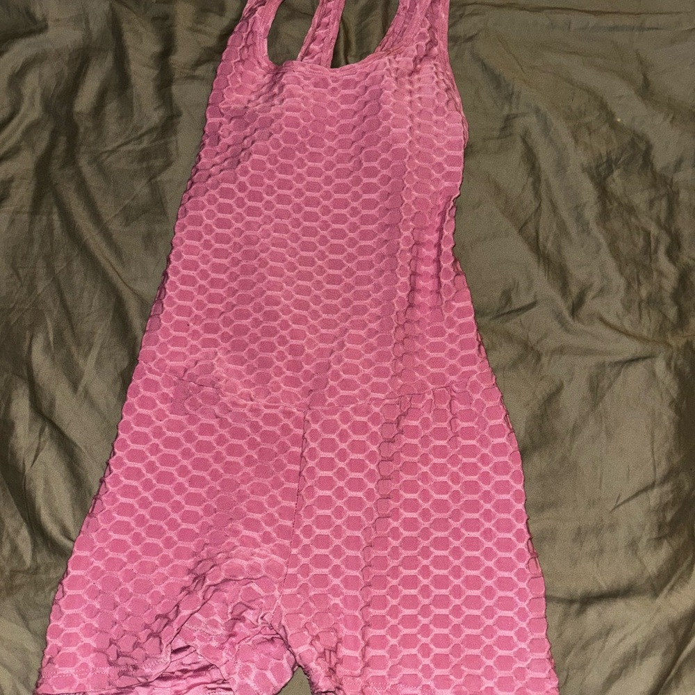 Pink Textured women One Piece workout fit